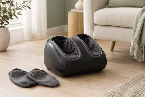 Masseur de pieds Nekteck noir avec ouvertures pour les pieds et housses amovibles, dans un intérieur lumineux
