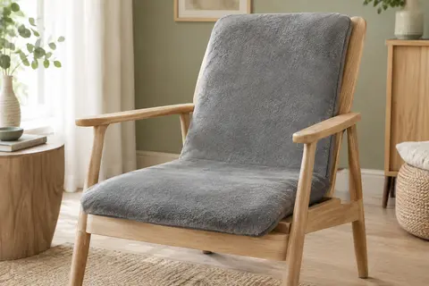 Coussin de massage Snailax gris en polyester, installé sur un fauteuil dans un intérieur lumineux